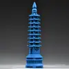 Adorno de Torre Wenchang de Nueve Pisos Tallado en Madera Maciza Azul, Torre Bagua, Simbolizando Progreso Constante, Adecuado para Escritorios de Estudiantes y Manualidades de Oficina