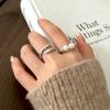 Anillo de Moda para Mujer Estilo Flecha Envolvente Doble Perla Retorcida Lujo Ligero Retro Anillo Abierto de Dedo con Circonita
