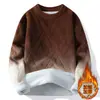 Tejido de Punto Cuello Redondo Color Degradado para Hombre Otoño e Invierno Terciopelo Espesado Tejido de Punto para Adolescentes Estudiantes de Secundaria Tejido de Punto Cálido