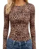 Camiseta informal de manga larga ajustada de color liso con estampado y cuello redondo para mujer, popular en Europa y América, de la marca Amazon TK, para exportación transfronteriza