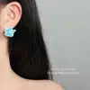 Pendientes Super Hada Dopamina Esmalte Gota de Aceite Flores Azules Simples Asimétricos Elegantes de Gama Alta Pequeños Pendientes para Mujer
