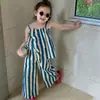 Conjunto de Dos Piezas para Niña: Top de Tirantes Rayado con Pantalones Cortos 25 Verano Nuevo Comercio Exterior Ropa Infantil al por Mayor 6701