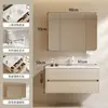 Gabinete para Lavatório de Madeira Maciça Multicamadas Combinação Espelho Dobrável Multifuncional Lavatório Integrado de Cerâmica Estilo Madeira Original Gabinete de Banheiro com Gaveta Dupla
