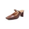 Piel de Vaca con Textura de Cocodrilo Estilo Europeo y Americano Verano 2024 Tacón Alto Grueso Punta Cuadrada Piel Genuina Completa Uso Exterior Zapatillas Mueller para Mujer