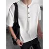 Floral Cinza Gola Henley Manga Curta Masculino 2025 Novo Estilo Old Money Americano Top Meia Manga Camiseta Base Waffle Camada Interna