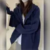 Chamarra sudadera azul marino para mujer, primavera y otoño, hombro normal, corte holgado, estilo coreano de principios de otoño, look casual y relajado