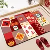 Feliz Año Nuevo Alfombra Roja Festiva Felpudo para Puerta Principal Felpudo para Suelo de Entrada Alfombra Absorbente de Agua para Entrada de Baño Decoración de Pasillo Felpudo para Entrada