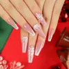 Uñas Portátiles de Navidad Copo de Nieve Amor Brillo Manicura Uñas Postizas Cortas Almendra Mariposa Uñas Largas Europeas y Americanas Venta al por Mayor