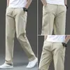 Pantalones casuales italianos gris claro para hombre, pantalones de verano finos, holgados, de pierna recta para hombre, pantalones largos elásticos versátiles para negocios