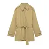 Ropa de mujer de comercio exterior transfronterizo de Amazon más vendida 2026 otoño color caqui solapa atado a la cintura gabardina corta decommuting