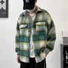 Chaqueta de lana a cuadros casual madura estilo coreano para hombre, camisa holgada de otoño para estudiante, abrigo versátil moderno y elegante de moda de Hong Kong