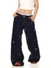 Jeans Anchos Bordados con Estrellas de Colores Estilo Americano Transfronterizo para Mujer, Sueltos, Casual, de Cintura Baja y Caída