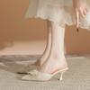 Design de nicho fechado sandálias de strass feminino flor de strass desgaste agulha salto alto sapatos de camada única não cansado costas sandálias vazias