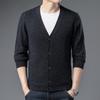 Cardigan de Lã Tricotado para Primavera e Outono Estilo Coreano Moda Jovem Casual de Botão Único Slim Fit Suéter Jaqueta com Decote V Grande