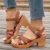 Sandalias de Tacón Grueso con Punta Redonda y Abierta para Mujer 2026 Verano Nuevas de Comercio Exterior Talla Grande con Correa Única y Hebilla Sandalias de Moda de Tacón Alto