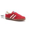 Tênis de Treino Alemão Vermelho para Mulheres 2026 Novo Modelo Couro Genuíno Sola Plana Sapatos Forrest Gump com Color-Blocking Bico Redondo Cadarço Tênis Esportivo Casual para Mulheres