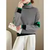 Suéter de manga longa estilo coreano, versátil, com gola alta e design estiloso, perfeito para outono e inverno, com modelagem solta e um novo e moderno top de tricô