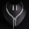 Conjunto de Collar y Pendientes Florales de Circonita de Moda con Colgante Largo Floral Tachonado de Diamantes, Personalidad Exquisita y Dulce, Venta al por Mayor