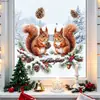 Colección transfronteriza de lindas pegatinas de ventana con temática navideña de ardilla y rama de pino para decoración del hogar, adecuadas para ventanas, puertas de vidrio y otras superficies; pegatinas de cristal electrostáticas