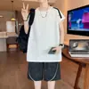 Conjunto de colete tie-dye casual de verão para homens, estilo Hong Kong moderno solto plus size versátil estiloso sem mangas shorts conjunto de duas peças