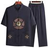 Traje Tang Primavera e Outono Masculino Estilo Chinês Camisa de Manga Longa para Meia-idade e Idosos Traje de Seda Gelada Traje de Pai Chinês Avô Casual Hanfu