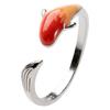 Anillo Retro Estilo Chino Plateado Esmalte de Pez Koi Anillo de Cola Abierto Gradiente Lindo Venta Directa de Fábrica
