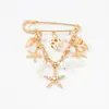 Nova moda transfronteiriça europeia e americana, broche pingente com tema oceânico de estrela-do-mar, concha e pérola, pino decorativo antiderrapante de verão