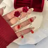 Aretes de Flor de Rosa Afelpada Vintage, Diseño de Moda de Alta Gama, Aretes de Aguja de Plata para Mujer, Dulces y Elegantes, Accesorios Populares para Orejas