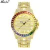 Reloj Missfox Popular Europeo y Americano Moda de Alta Gama Gradiente Arcoíris Diamante Full Diamond Impermeable Reloj de Cuarzo para Hombre