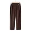 Pantalones para mujeres de mediana edad y mayores, nuevos pantalones rectos elásticos de cintura alta para primavera y otoño, pantalones casuales negros holgados de talla grande para mujer