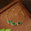 Temperamento Transfronteiriço Retrô Oval Geométrico Esmeralda Acessórios Corrente Cobre Dourado Pulseira Batata Doce Pequena Venda Ao Vivo