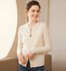 Suéter de Caxemira Outono e Inverno Jaqueta Tricotada Suéter de Manga Longa para o Trabalho Outer Feminino Gola Redonda Cardigã com Zíper Preto