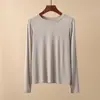 Camiseta Interior de Lana Tencel para Mujer en Otoño e Invierno de Manga Larga con Cuello Redondo Alta Elasticidad Ajustada Delgada Casual Prenda Exterior Camiseta