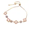 Pulsera Transfronteriza Amatista Natural Cristal de Fresa Cristal Rosa Trébol de Cuatro Hojas Aleación Pulsera Joyería de Diseño de Nicho para Instagram