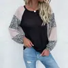 El Top de Punto Más Vendido de Amazon Otoño 2024 Transfronterizo para Mujer con Cuello Redondo Waffle y Parte Inferior Estampada de Leopardo
