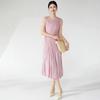 Vestido de Verano Miyake Cuello Redondo Sin Mangas Longitud Media Falda de Línea A Holgada con Caída Sensación de Alta Gama Falda Plisada de Longitud Media para Mujer