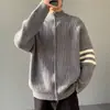 Cárdigan de punto con cuello alto, suéter de punto, prenda exterior a rayas para hombre, otoño e invierno, traje moderno y elegante para adolescentes, suéter fresco y versátil