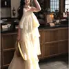 En StockEncaje LigeroVestido de Encaje Estilo Francés con Dobladillo Amplio para Mujer, Estilo Suave, Ropa de Vacaciones, Vestido de Pastel Adelgazante