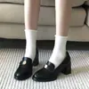 Mocassins Camélia para Mulheres 2024 Novo Estilo Francês Salto Grosso Preto Salto Alto Estilo Britânico Sapatos Pequenos de Couro