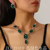 Conjunto de collar y aretes geométricos rectangulares multicolores de cristal, elegante y superventas transfronterizo, perfecto para vestidos de noche y como collar para la clavícula.