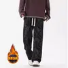 Calça de Veludo Tie-Dye Vintage para Homens, Outono e Inverno Forrada com Lã Grossa Tendência Solta Versátil Wide-Leg Casual