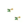 Brincos Zeming Green Diamond de Aço Titânio, Estilo Nicho de Luxo, Zircônia Banho a Vácuo Dourado, Brincos Elegantes de Estilo Fragrante