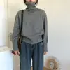 Suéter versátil vintage de cuello alto gris oscuro para mujer, nuevo producto de otoño e invierno, se ve genial puesto, camiseta básica estilo coreano, top de punto moderno
