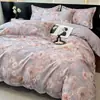 Conjunto de quatro peças em tecido escovado 100% algodão com estampa digital, nova roupa de cama com estampa digital de alta definição, lençóis e lençóis com elástico para quarto e dormitório