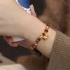 Pulseira de Ouro Areia Levemente Luxuosa e de Alta Qualidade para Mulheres, Pulseira de Pedra Olho de Tigre Natural, Joia de Mão de Cristal Colorida Caramelo Outono e Inverno