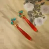 Nuevos Pendientes Largos de Gota Estilo Chino de Moda, Nuevos Accesorios Hanfu Qipao Estilo Chino, Aretes de Botón, Clips para Orejas sin Perforar