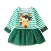 Vestido a Rayas de Moda Europeo y Americano para Niña, Manga Larga, de Primavera y Otoño, conreno de Navidad, Ropa Infantil