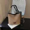 Bolsa de Praia de Verão para Mulheres, Bolsa Saco Listrada Casual, Bolsa de Palha Texturizada para o Dia a Dia, Bolsa Transversal de Ombro Versátil