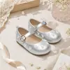 Sapatos Mary Jane Femininos com Decoração de Pérola e Coelho, Sapatos para Festa e Performance de Florista, Sapatilhas Fofas de Princesa