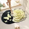 Alfombra de piso antideslizante absorbente de agua con efecto tridimensional 5D de flor de mariposa para baño del hogar, de secado rápido y resistente al desgaste